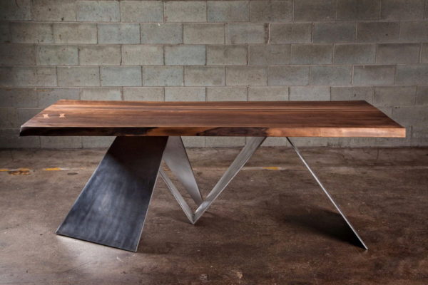 La Portée Black Walnut Dining Room Table with aluminum inserts